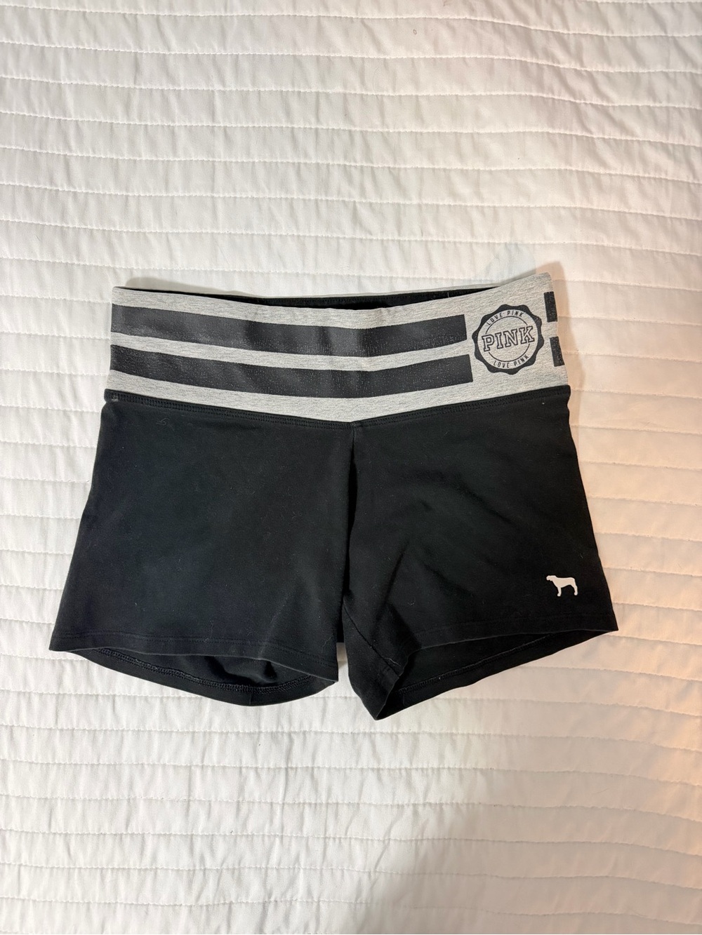 Victoria's Secret PINK Black Shorts with Gray Striped Waistband